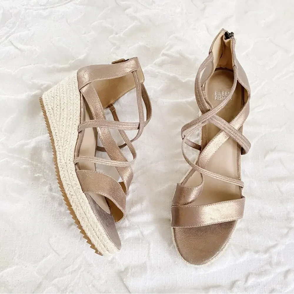 Eileen Fisher Wanda Metallic Suede Espadrille Size 11 New